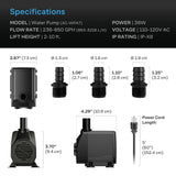 AC Infinity Submersible Water Pump 10-Feet Lift Height 792 GPH (3000