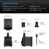 AC Infinity Submersible Water Pump 3-Feet Lift Height 132 GPH (500