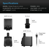 AC Infinity Submersible Water Pump 5-Feet Lift Height 211 GPH (800