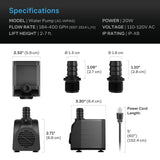 AC Infinity Submersible Water Pump 5-Feet Lift Height 396 GPH (1500