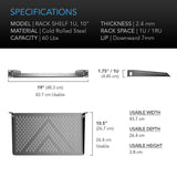 AC Infinity Vented Cantilever 1U Rack Shelf 10"