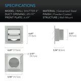 AC Infinity Wall Mount Duct Shutter 4-Inch White Steel