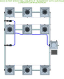 ALIEN Hydroponics RDWC 9 Pot 3 Row 36L Compact Header Kit with Air Pump