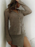 Casual versatile collar solid color sweater jacket cardigan