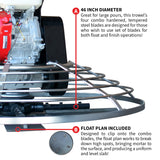 46" Concrete Power Trowel 8.5HP Honda Combo Blades and Float Pan Cement Finishing Tool