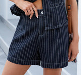 European and American women's striped casual denim shorts set