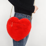 Fashion love heart bag peach heart bag women's chain messenger bag plush shoulder furry bag coin purse