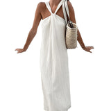 Fashionable and versatile design dress simple sleeveless off shoulder slim fit white long skirt for women
