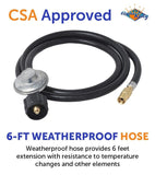 Flame King Regulator Hose Adapter Connect to 20Lb Tank for 17 and 22 inch Tabletop Grill Griddle, 6 Feet