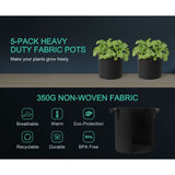 Mars Hydro 5 Gallon Black Fabric Grow Bag w/ Handles - 5-Pack