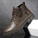 Men Retro Work Ankle Boots Autumn Winter Thick Bottom High Top Casual Boots Leather Boots Chelsea Desert Waterproof  Boots Male