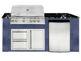 RCS 4-Burner 6-Foot Gas Grill Island with Rear Infrared Burner, Refrigerator, Access Door, Blue Cabinet & Black Granite Countertop
