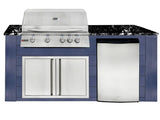 RCS 4-Burner 6-Foot Gas Grill Island with Rear Infrared Burner, Refrigerator, Access Door, Blue Cabinet & Black Granite Countertop