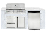 RCS 4-Burner 6-Foot Gas Grill Island with Rear Infrared Burner, Refrigerator, Access Door, White Cabinet & White Granite Countertop