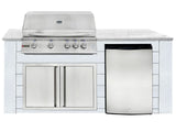 RCS 4-Burner 6-Foot Gas Grill Island with Rear Infrared Burner, Refrigerator, Access Door, White Cabinet & White Granite Countertop