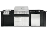RCS 4-Burner 8-Foot Gas Grill Island with Rear Infrared Burner, Refrigerator, Double Side Burner, Access Door, Black Cabinet & Black Granite Countertop