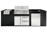 RCS 4-Burner 8-Foot Gas Grill Island with Rear Infrared Burner, Refrigerator, Double Side Burner, Access Door, Black Cabinet & Black Granite Countertop
