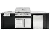 RCS 4-Burner 8-Foot Gas Grill Island with Rear Infrared Burner, Refrigerator, Double Side Burner, Access Door, Black Cabinet & White Granite Countertop