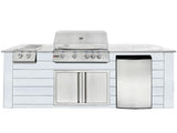 RCS 4-Burner 8-Foot Gas Grill Island with Rear Infrared Burner, Refrigerator, Double Side Burner, Access Door, White Cabinet & White Granite Countertop
