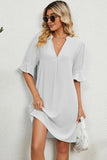 Solid color V-neck loose pleated five quarter sleeve dress for women