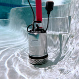 Tomahawk 1 HP Submersible Trash Pump, 73 GPM / 4380 GPH, 750W with Automatic Float Switch Top-Outlet Heavy-Duty Stainless Steel Dirty Water 25-ft Power Cord High Flow for Dewatering, Flooded Basements, Pits, Pools, and Construction Sites