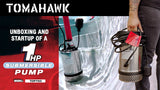 Tomahawk 1 HP Submersible Trash Pump, 73 GPM / 4380 GPH, 750W with Automatic Float Switch Top-Outlet Heavy-Duty Stainless Steel Dirty Water 25-ft Power Cord High Flow for Dewatering, Flooded Basements, Pits, Pools, and Construction Sites