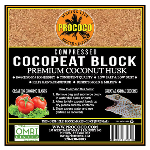 Prococo Compressed CocoPeat Block - 10 lb. bag