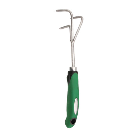 3-Prong Stainless Cultivator w/green handle  30cm