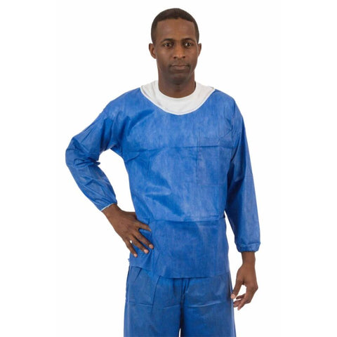 Enviroguard Soft Scrubs™, Denim Blue SMS Soft Scrub Long Sleeve Shirt, Round Hemmed Neck, Elastic Wrist, Left Chest Pocket - Size S - Case of 30