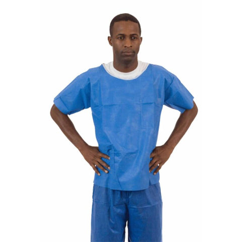 Enviroguard Soft Scrubs™, Denim Blue SMS Soft Scrub Short Sleeve Shirt, Round Hemmed Neck, Left Chest Pocket, Right Front Hip Pocket - S - Case of 30