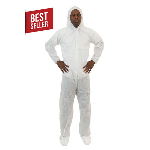 Enviroguard SMS White Coveralls with Attached Hood & Boot - Size 5XL - Case of 25