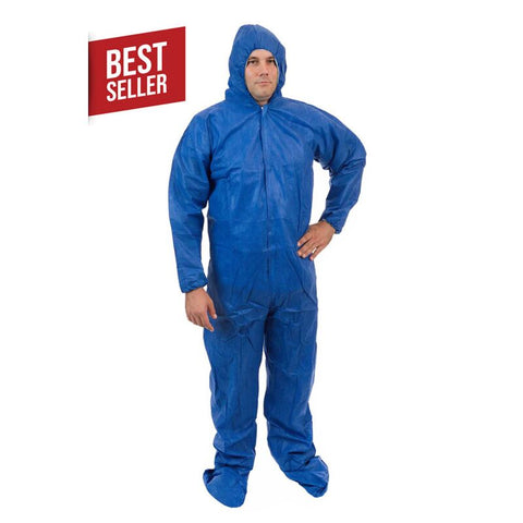 Enviroguard SMS Blue Coveralls with Attached Hood & Boot - Size 2XL - Case of 25