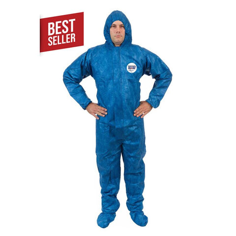 Enviroguard ViroGuard® Blue Coverall with Hood & Boot, Elastic Wrist & Back, Front Zipper with Storm Flap - Size 2XL - Case of 25