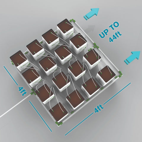 FloraFlex 16 PLANTS PER 4'X4' - 1 GALLON QUICKFILL W/MICRODRIP IRRIGATION (4'x44')