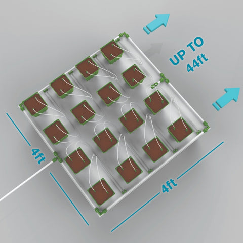 FloraFlex 16 PLANTS PER 4'X4' - 1/2 GALLON POTPRO W/MICRODRIP IRRIGATION (4'x44')