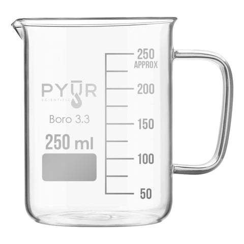 Glass Beaker Low Form with Spout and Graduations with Handle - 250ml