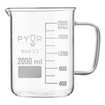 Glass Beaker Low Form with Spout and Graduations with Handle - 2000ml