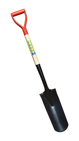 Irrigation spade with wood handle, spade is 14.5", overall length 43.5", no broken box orders