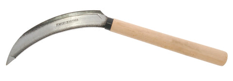Serrated 6.5” blade sickle wood handle