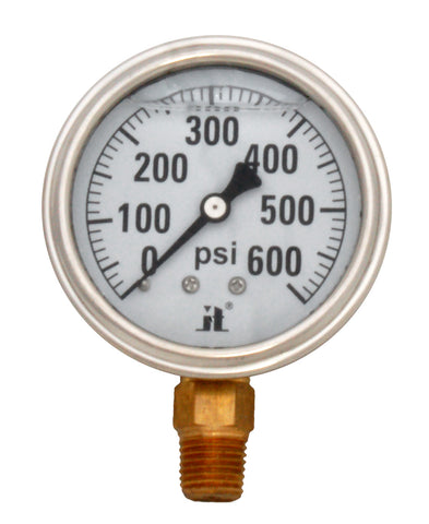 Glycerin Liquid Filled Pressure Gauge, 0 – 600 psi