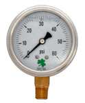 Glycerin Liquid Filled Pressure Gauge, 0 – 60 psi SS case