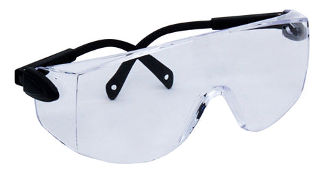 Clear Safety Glasses w/horizontal adjustable temples. W/UV coating
