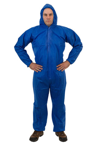 Enviroguard SMS Blue Coverall with Attached Hood, Elastic Wrist & Ankle - Size M - Case of 25