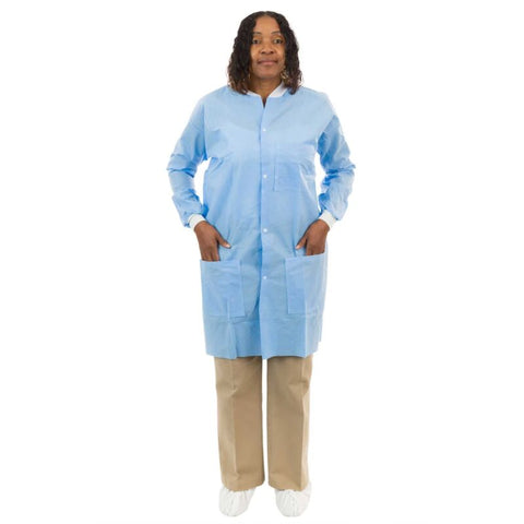 Enviroguard Light Blue SMS Lab Coat with 3 Pockets, Knit Wrists and Collar - Size 2XL - Case of 30