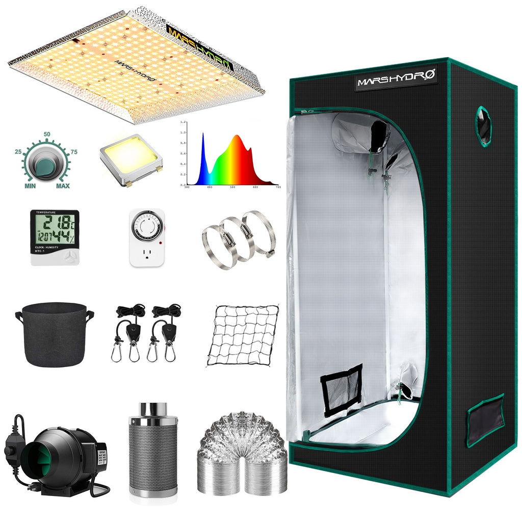 hydro grow tent kit Mars Hydro TS 1000 LED Grow Light + 2.3'X2.3' Grow Tent Kit