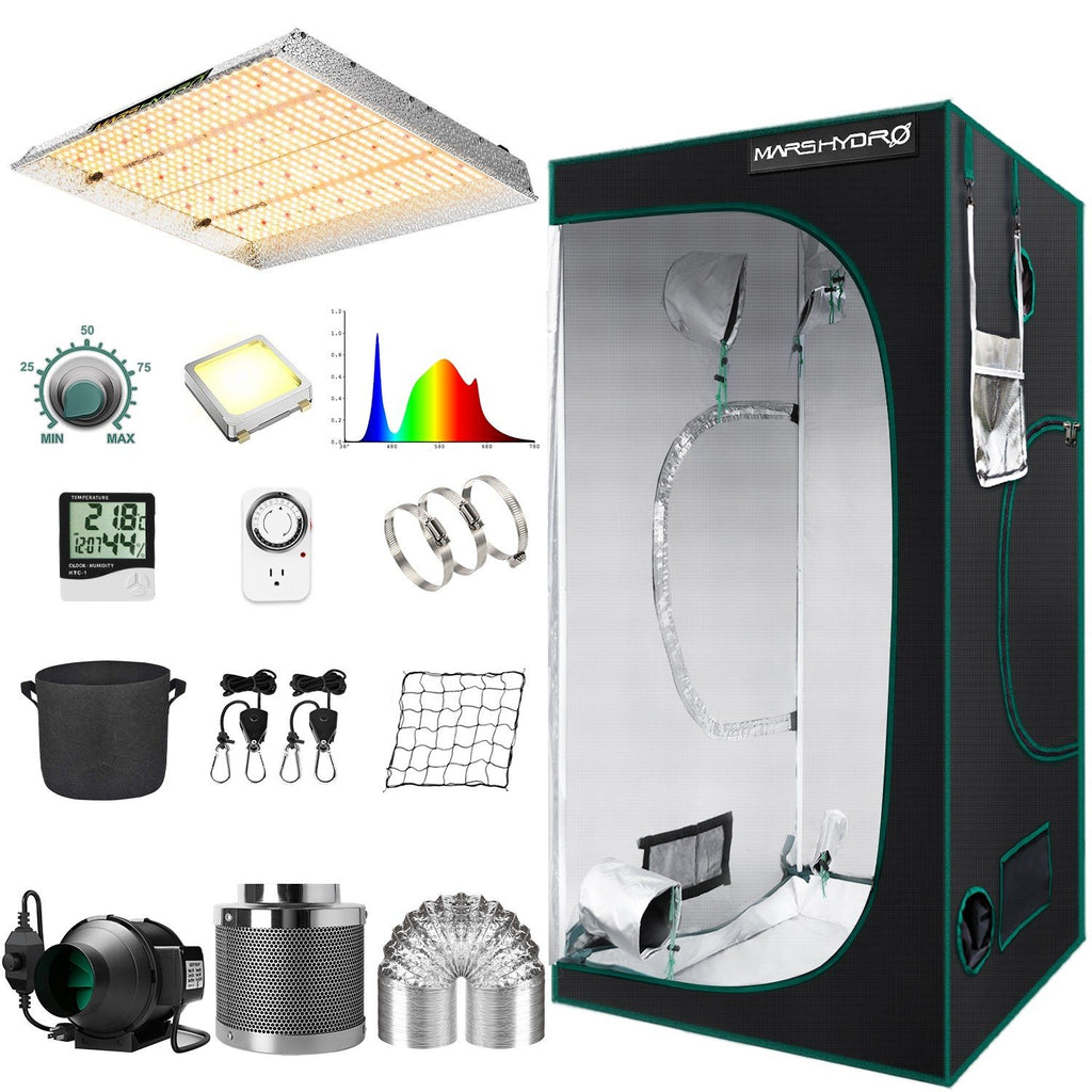 hydro tent kit Mars Hydro TSW 2000 LED Grow Light + 4' x 4' Grow Tents + Inline Fan Combo with Temperature and Humidity Controller