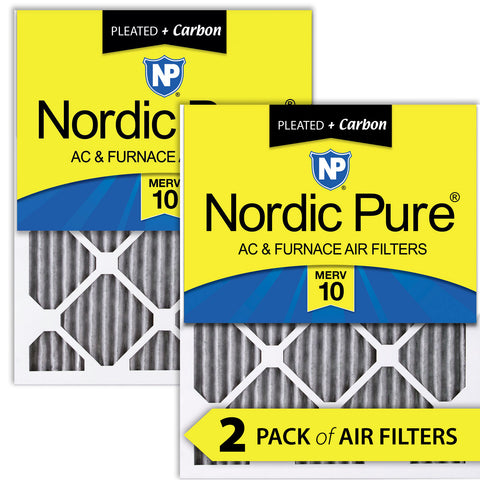 10x10x1 Furnace Air Filters MERV 10 Pleated Plus Carbon 2 Pack