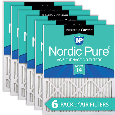 14x30x1 Pleated Air Filters MERV 14 Plus Carbon 6 Pack