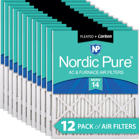 16x24x1 Pleated Air Filters MERV 14 Plus Carbon 12 Pack
