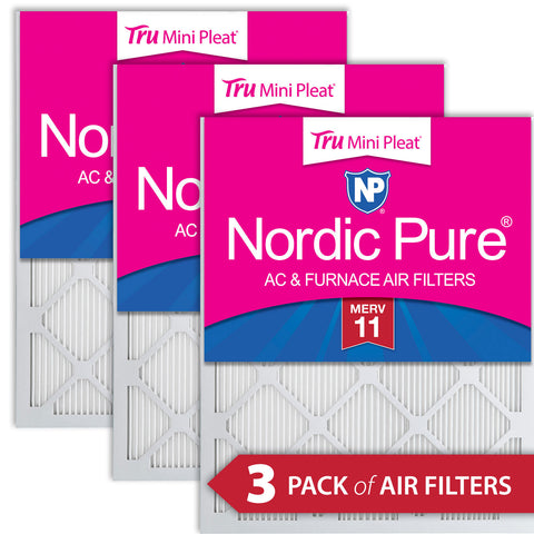 24x30x1 Nordic Pure Tru Mini Pleat MERV 11 AC Furnace Air Filters 3 Pack